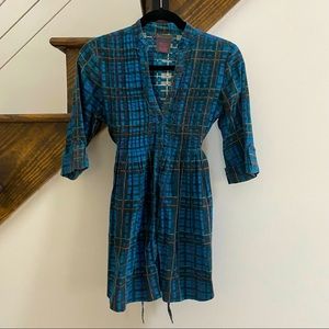 Pintuck Plaid Button-Down Long Sleeve Flannel Shirt